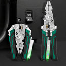 Alicate multifuncional dobrável para decapagem de fios com teste elétrico.